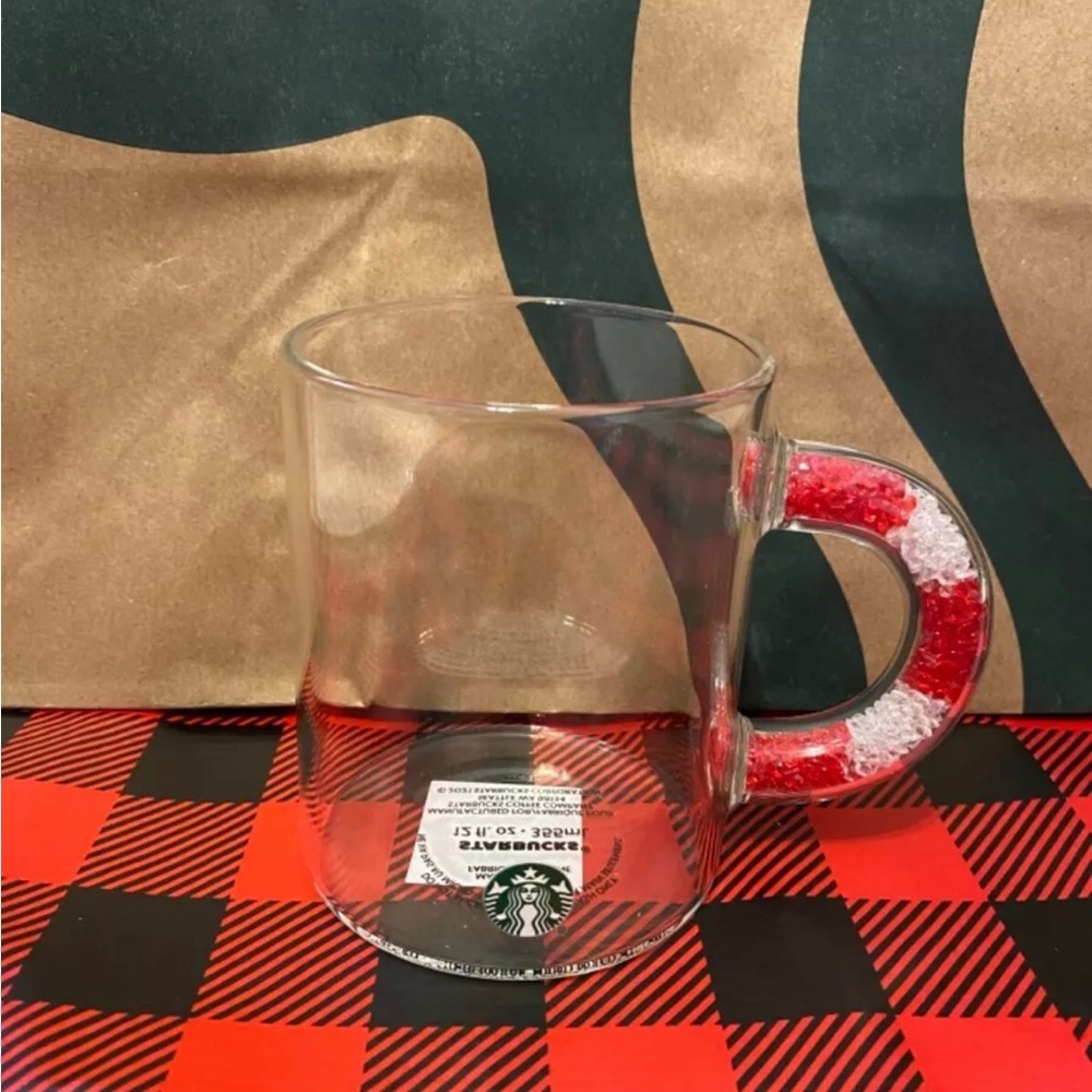 Starbucks 2021 Winter Holiday Glass 12oz
Candy Cane Handle Mug Cup Peppermint